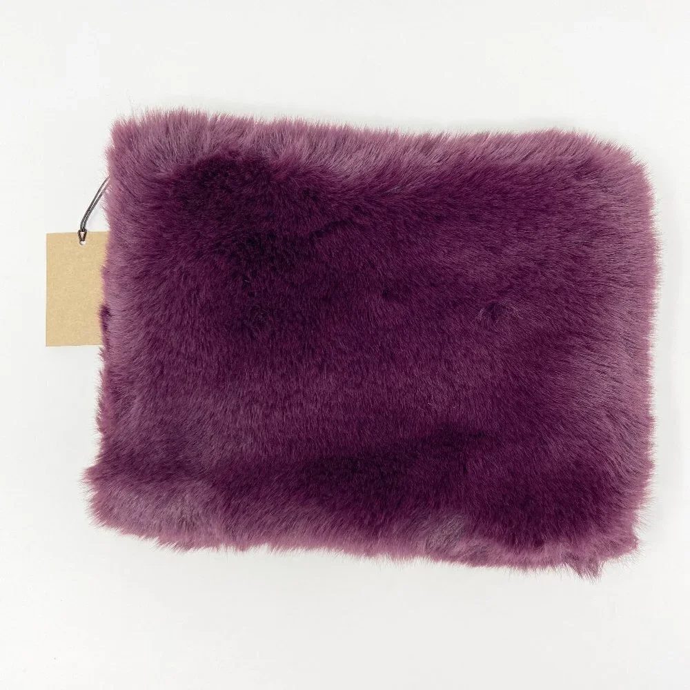 CREATIVE CO-OP | Wine Purple Faux Fur Zip Pouch Clutch